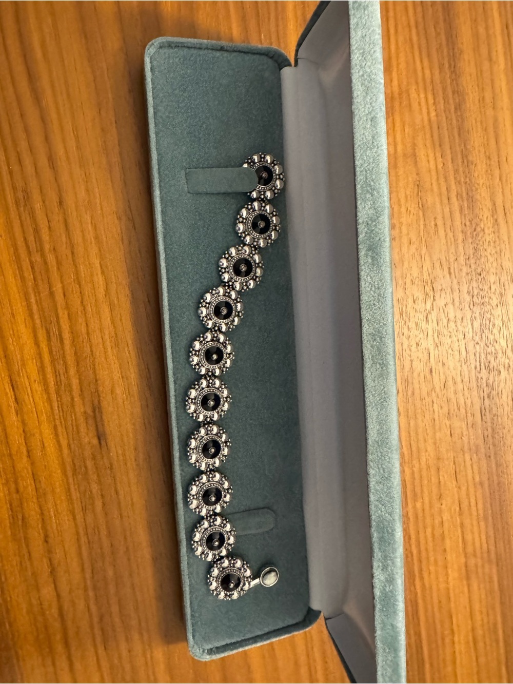 Black and Silver Crystal Floral Link Bracelet